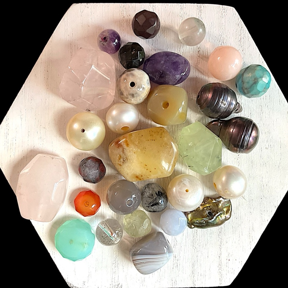Loose Bright Gemstone And Pearl Bead Estate Jewelry Lot 50 Grams 70$